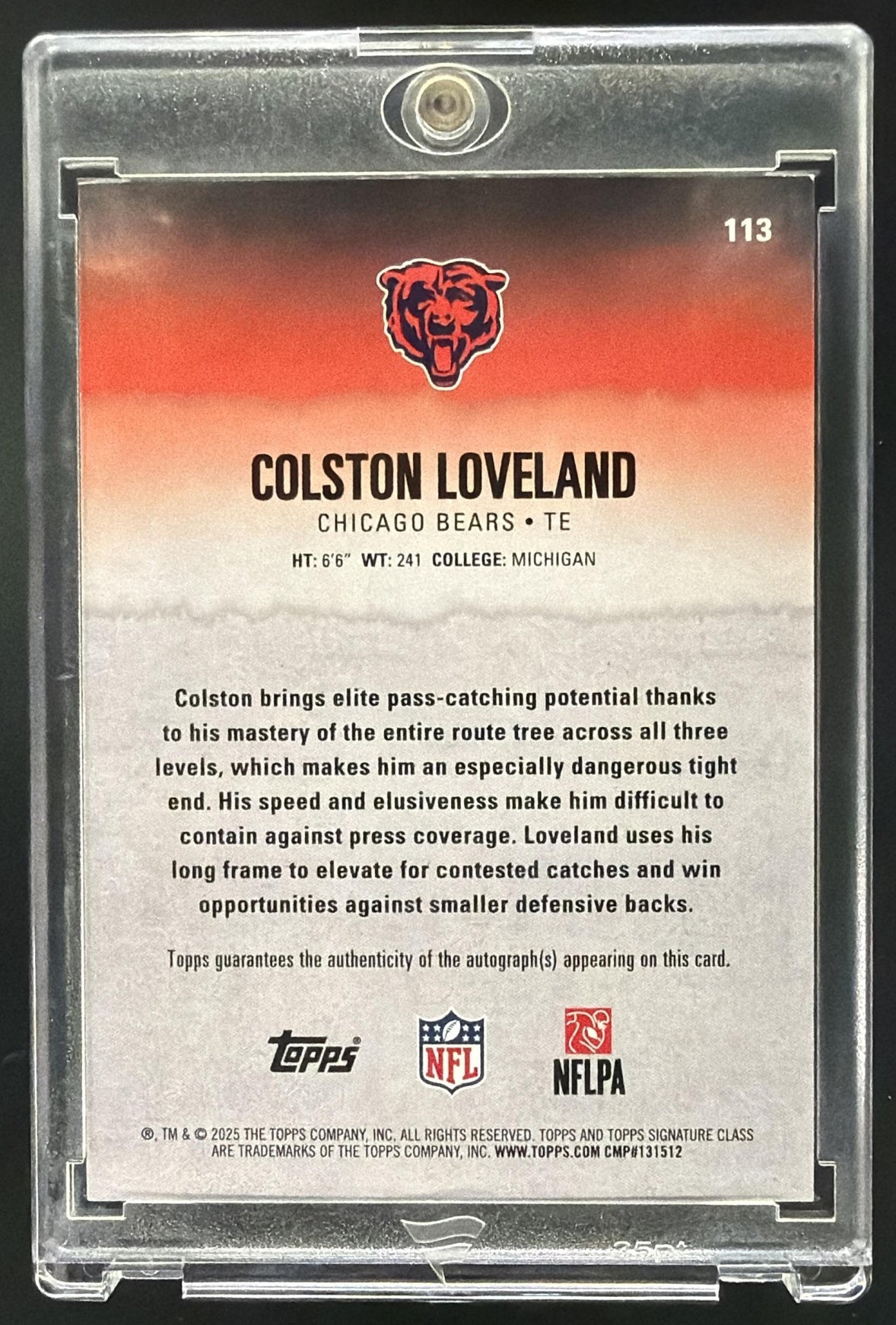 2025 Topps Signature Class Colston Loveland #113 Rookie Auto RC