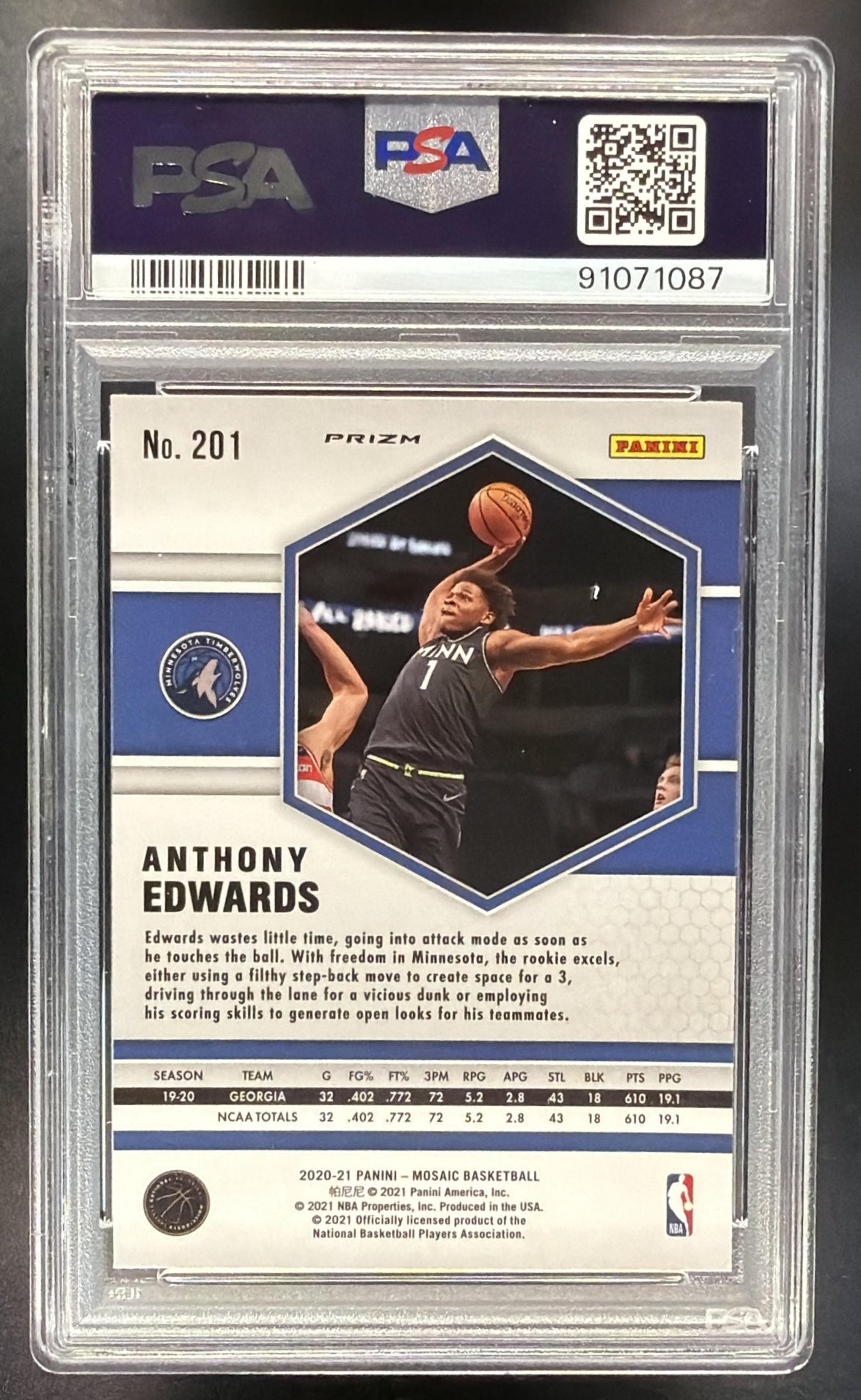 2020-21 Panini Mosaic Anthony Edwards #201 Mosaic Green RC PSA 10