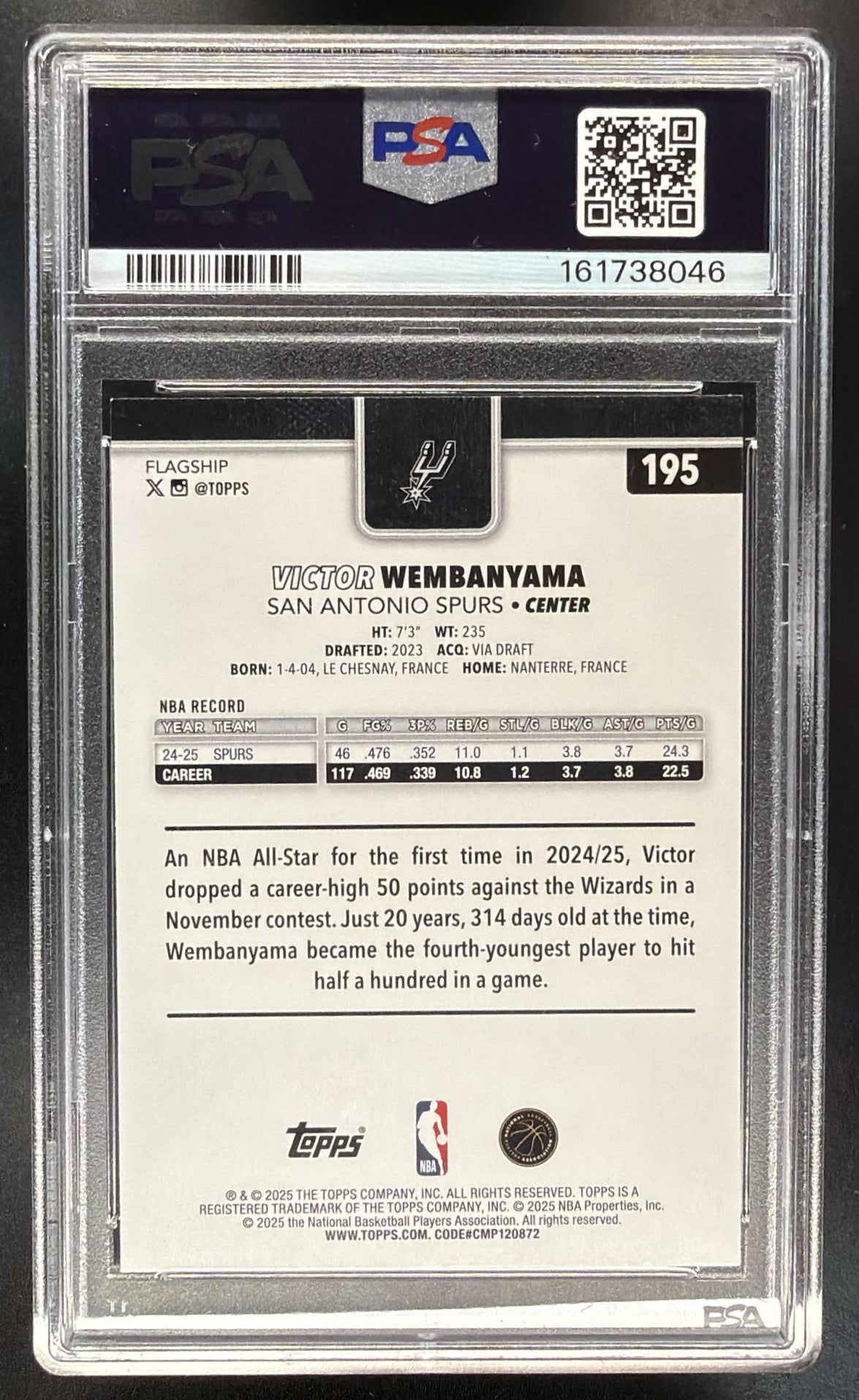2025-26 Topps Flagship Basketball Victor Wembanyama #195 PSA 9
