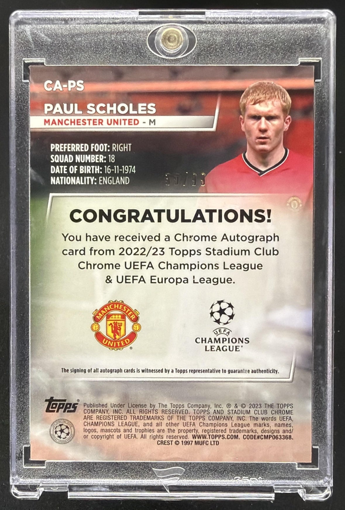 2021 Topps Stadium Club Chrome Champions Paul Scholes #CA-PS Auto Green /99