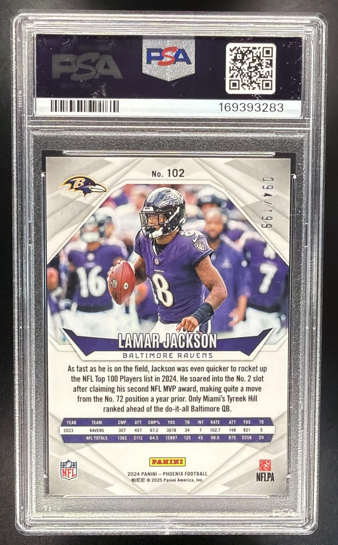 2024 Panini Phoenix Lamar Jackson #102 Green Fade 94/199 PSA 10