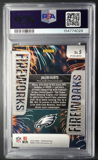2025 Panini Prizm Jalen Hurts #5 Fireworks Gold 10/10 PSA 9