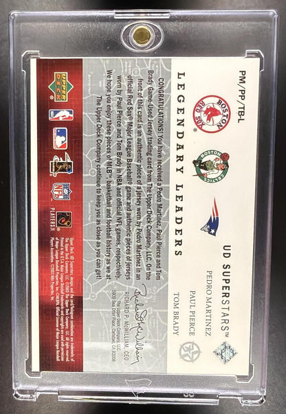 2002 Upper Deck SuperStars Pedro Martinez Tom Brady #PM/TB-L Legendary Leaders Dual Jersey MEM