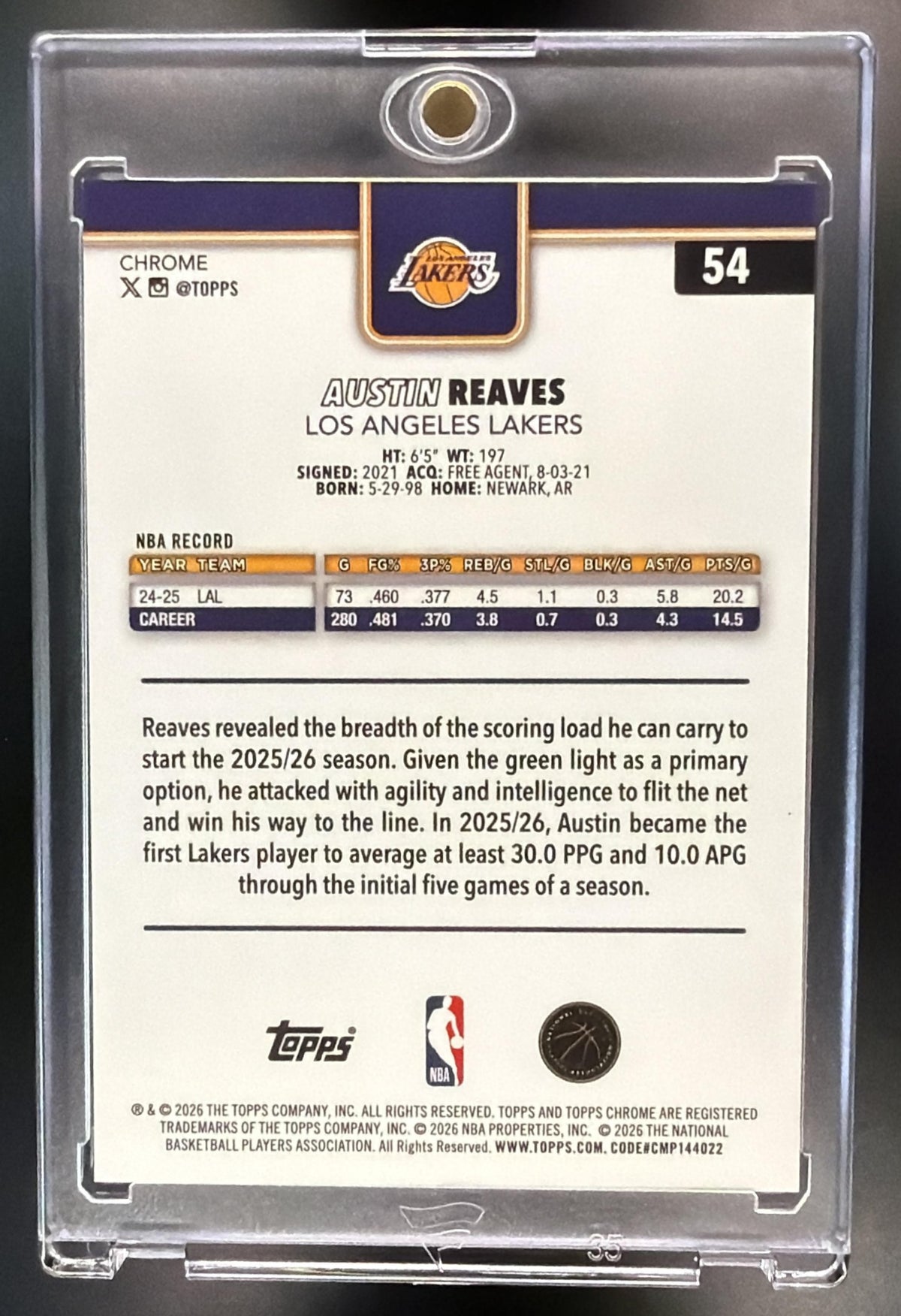 2025-26 Topps Chrome Update Austin Reaves #54 Refractor