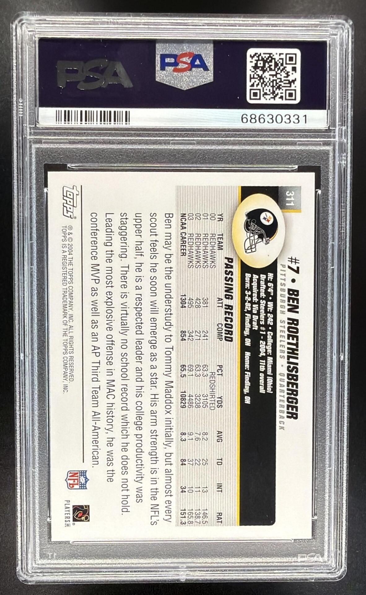 2004 Topps Ben Roethlisberger #311 RC PSA 10