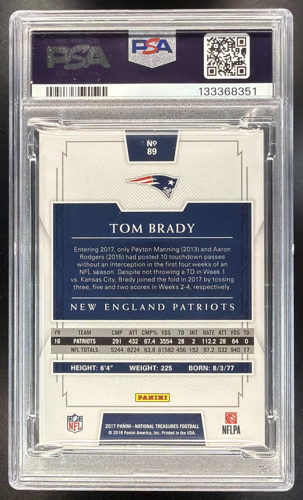 2017 Panini National Treasures Tom Brady #89 Gold 28/49 PSA 9