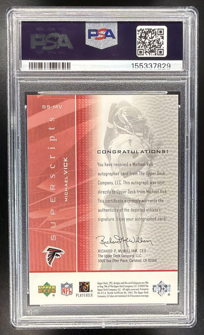 2004 SPx Michael Vick #SS-MV Super Scripts Auto PSA 8
