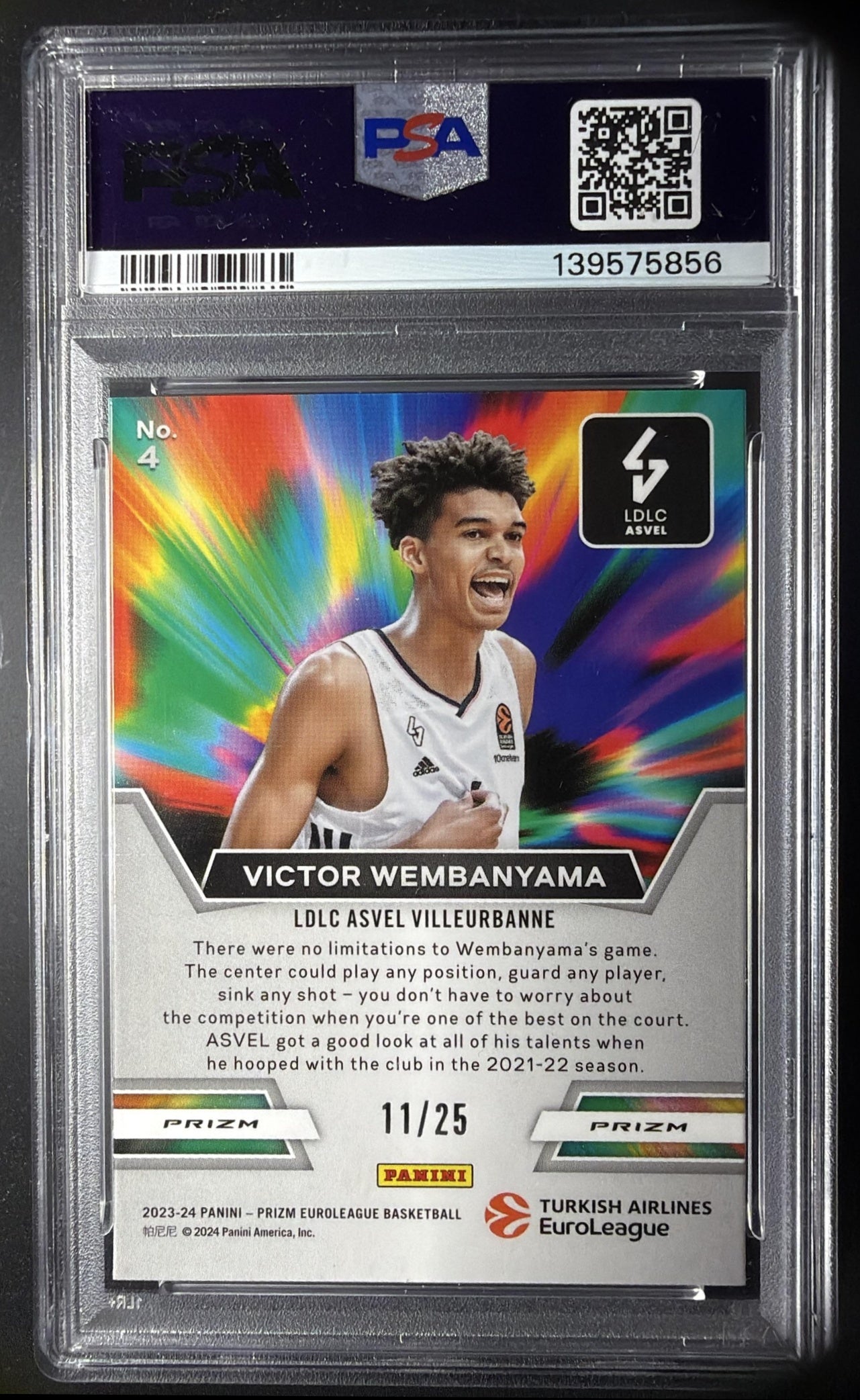 2023 Panini Prizm  EuroLeague Victor Wembanyama #4 Get Hyped Green Pulsar /25 RC PSA 9