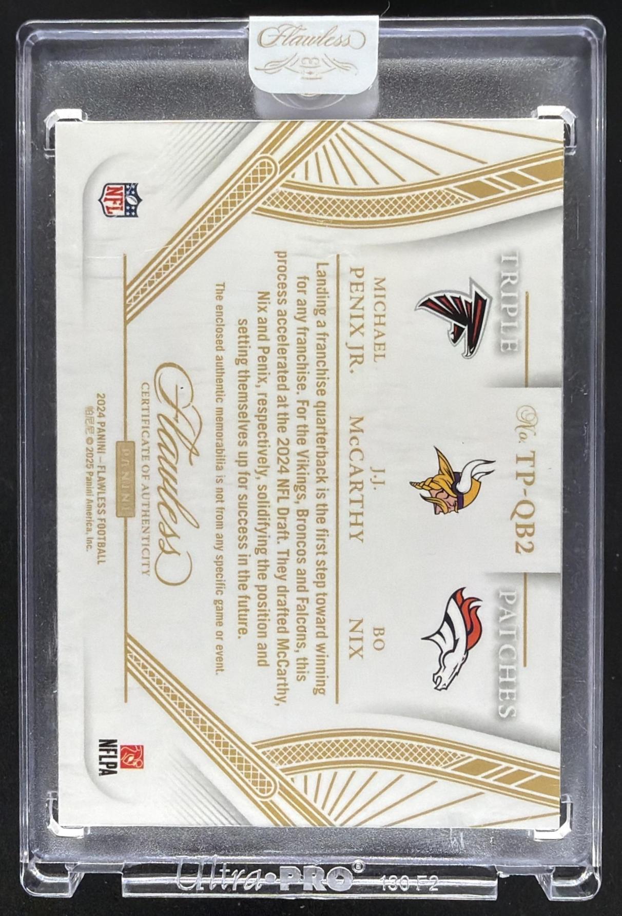 2024 Panini Flawless Michael Penix Jr. Bo Nix J.J. McCarthy Triple Patch /20