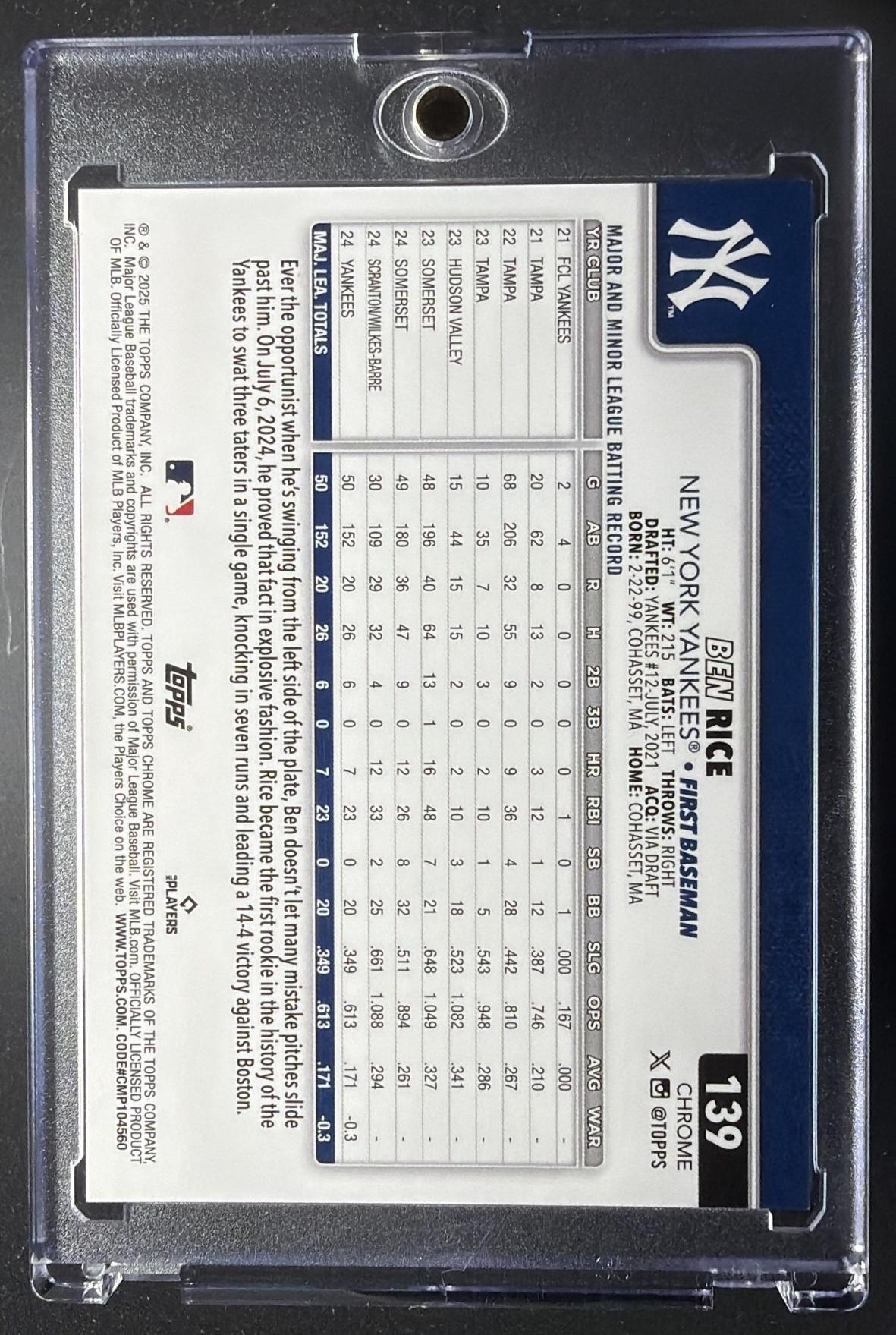2025 Topps Chrome Ben Rice #139 Image Variation Orange /25 RC
