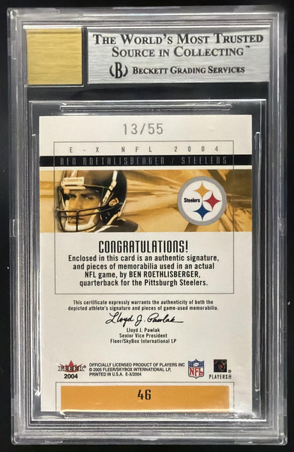 2004 Fleer E-X Ben Roethlisberger Rookie Patch Auto /55 BGS 9/9