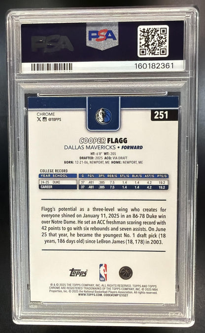 2025 Topps Chrome Cooper Flagg #251 Aqua Basketball Refractor /199 RC PSA 9