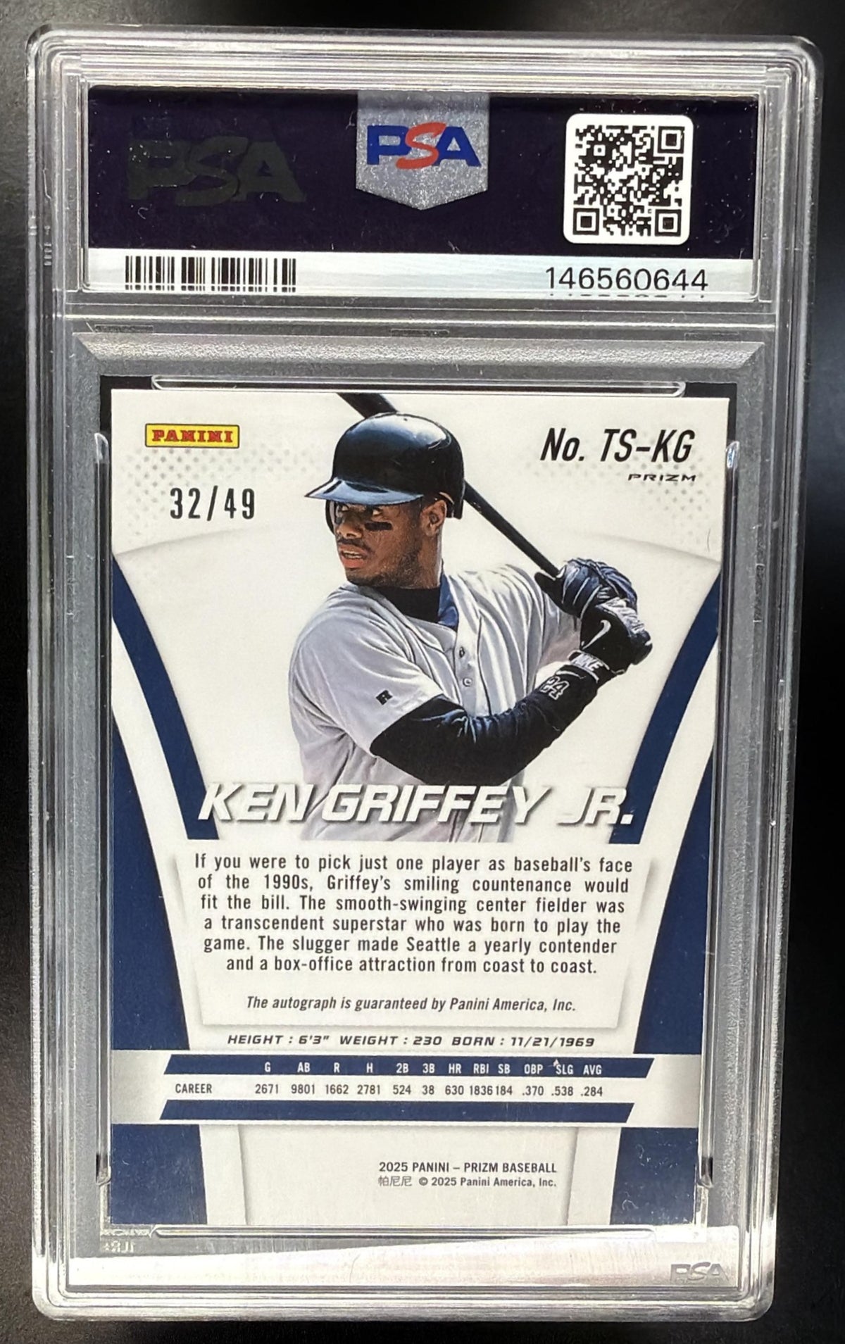2025 Panini Prizm Ken Griffey Jr. #54 Throwback Blue Auto 32/49 PSA 10
