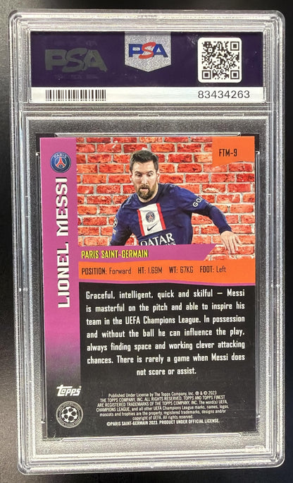 2022-23 Topps Finest UEFA Club Competitions Lionel Messi #FTM-9 The Man PSA 10