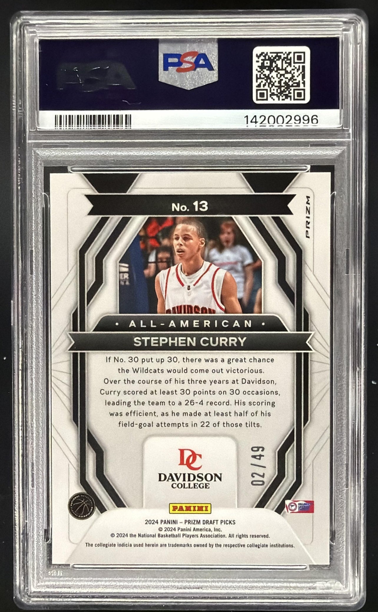 2024 Panini Prizm Draft Picks Stephen Curry #13 All American Orange Pulsar /49 PSA 10