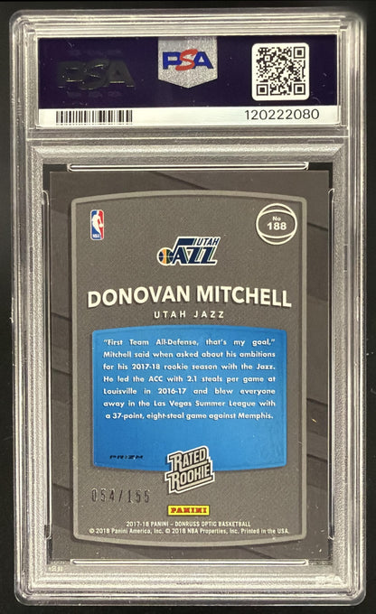 2017 Panini Donruss Optic Donovan Mitchell #188 Fast Break Purple /155 RC PSA 10