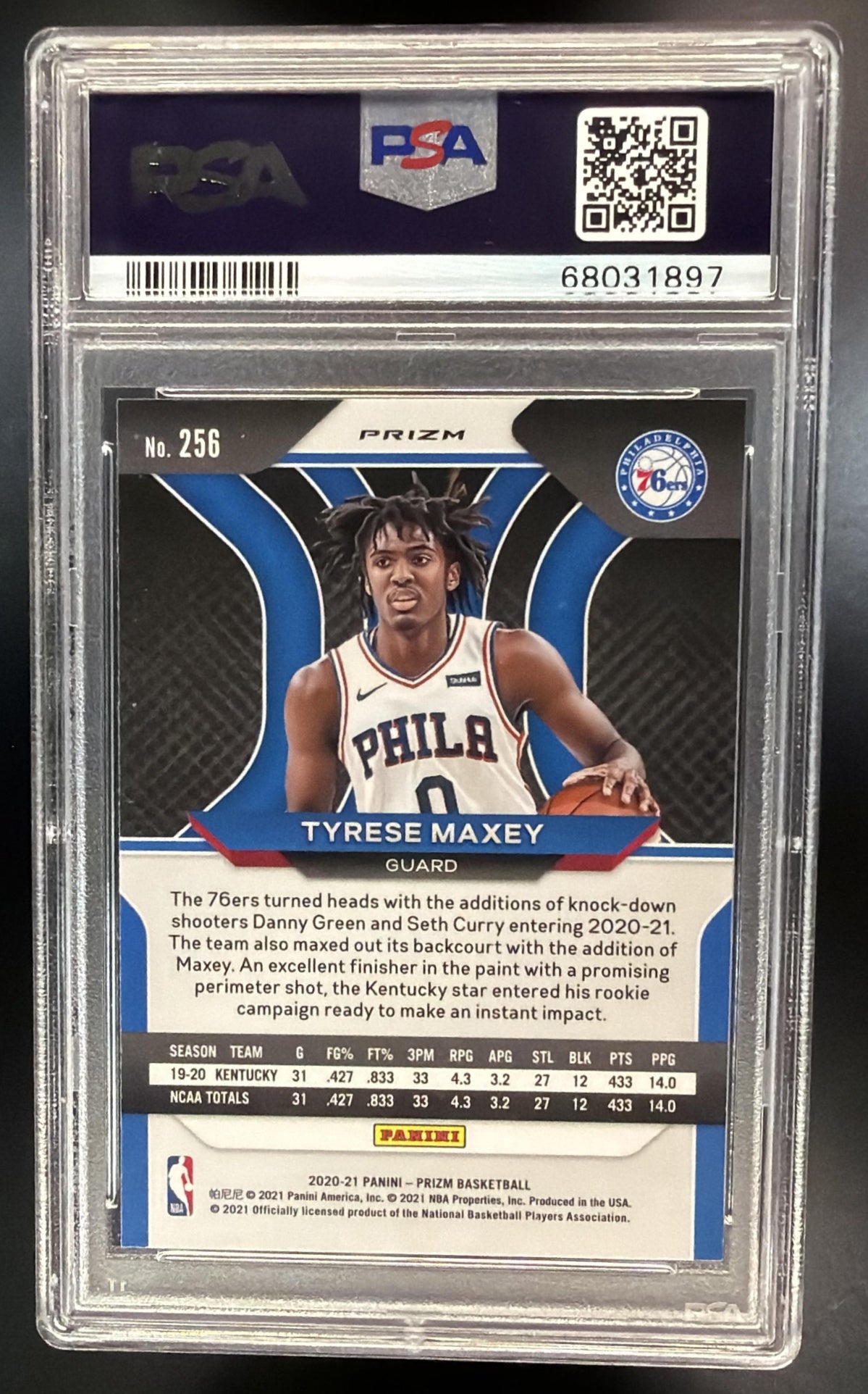 2020-21 Panini Prizm Tyrese Maxey #256 Ruby Wave Prizm RC PSA 10