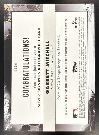2023 Topps Inception Garrett Mitchell #ISS-GMI Silver Signings Gold Ink 5/25 RC Auto