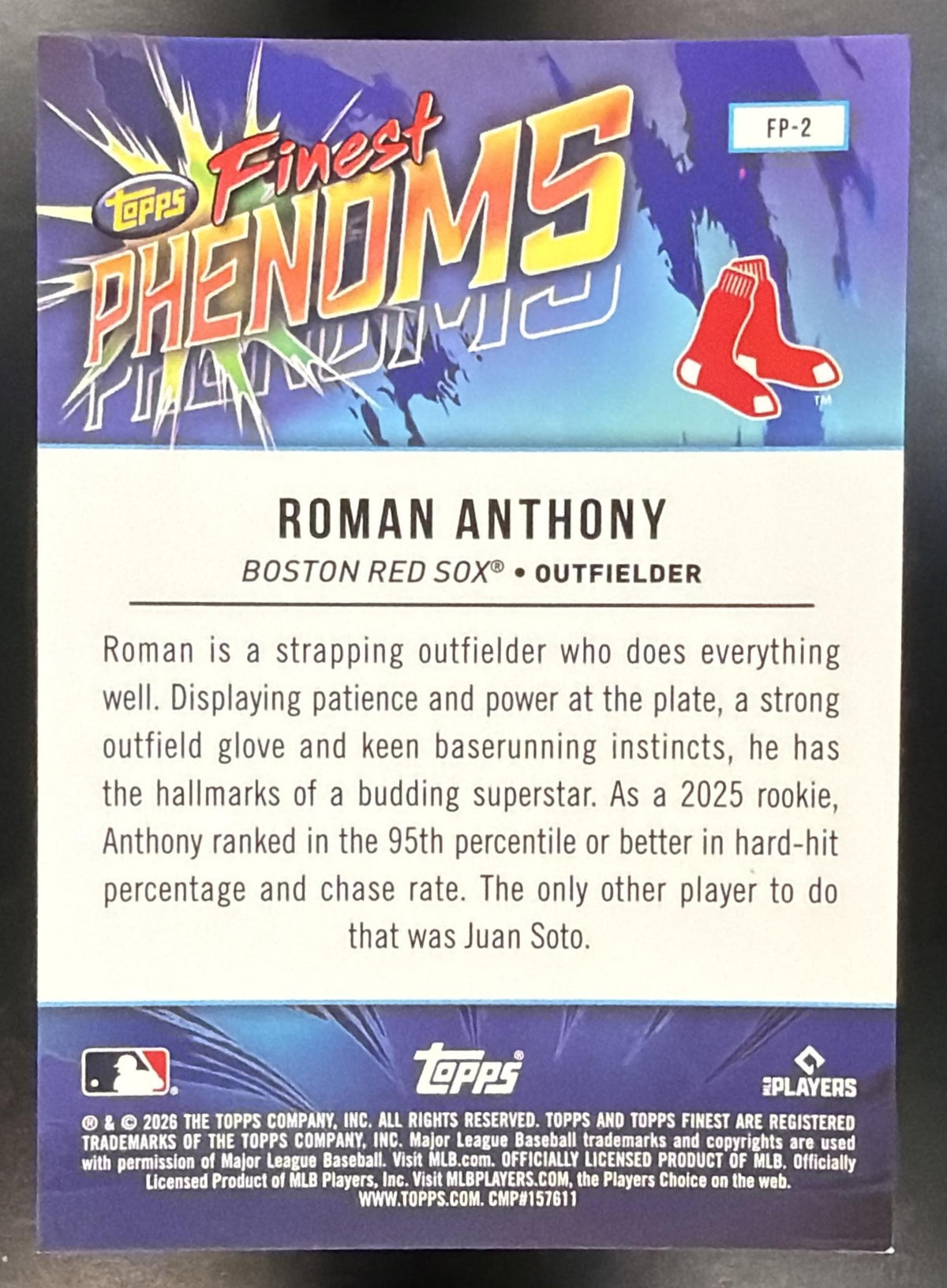 2026 Topps Finest Baseball Roman Anthony #FP-2 Phenoms Orange Geometric Refractor 20/25 RC