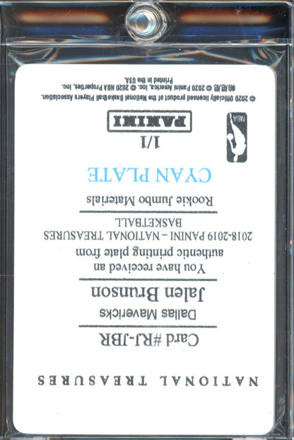 2018 National Treasures Jalen Brunson Printing Plate 1/1 RC