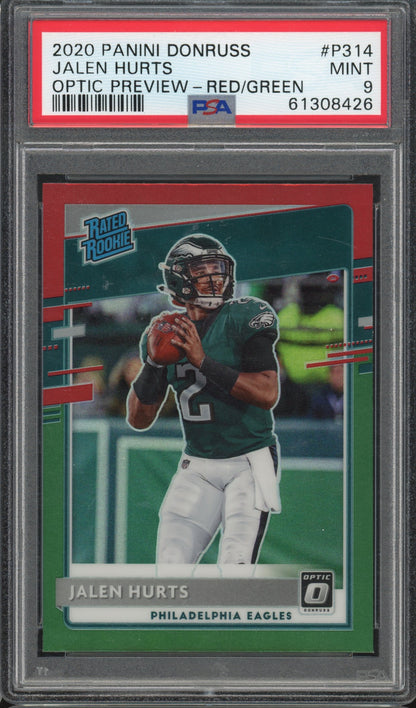 2020 Donruss Optic Preview Jalen Hurts Red Green Preview PSA 9 RC