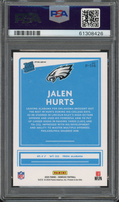 2020 Donruss Optic Preview Jalen Hurts Red Green Preview PSA 9 RC