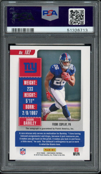 2018 Contenders Saquon Barkley Rookie Ticket Auto PSA 10
