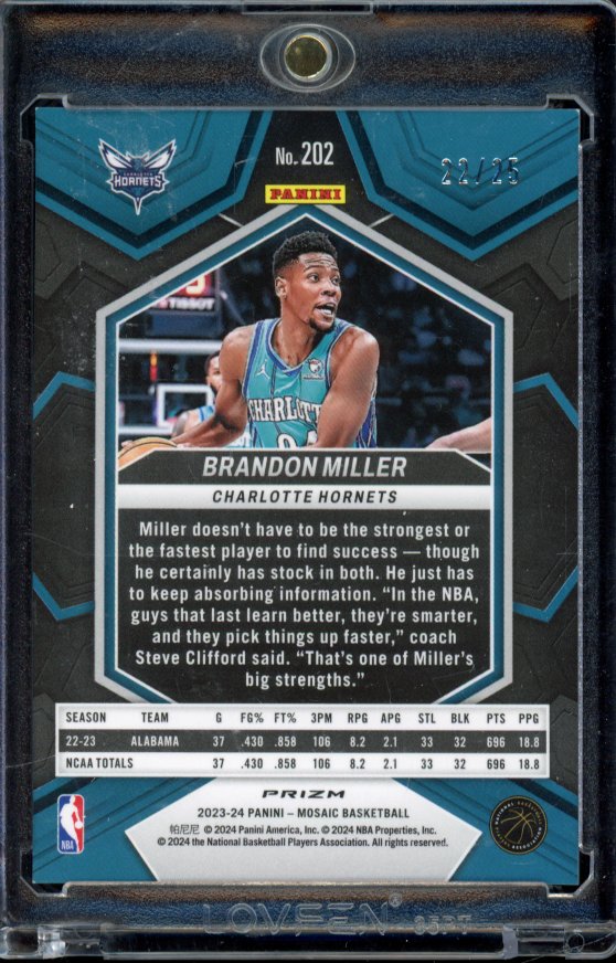 2023-24 Mosaic Brandon Miller White Rookie /25