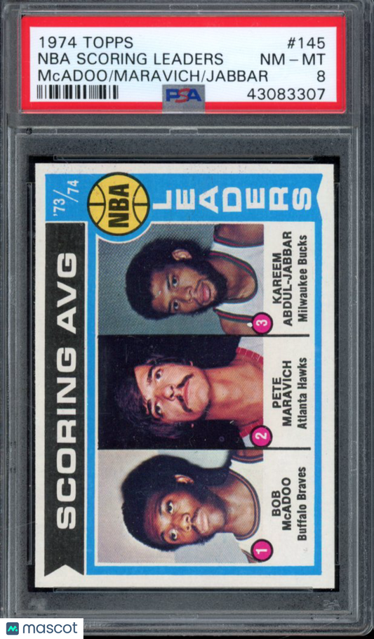 1974-75 Topps NBA Scoring Leaders Mcadoo Maravich Jabbar PSA 8