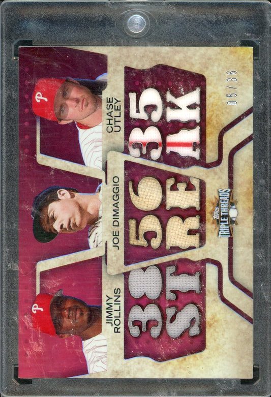 2008 Triple Threads Rollins Dimaggio Utley Triple Patch /36 Game used