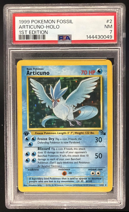 1999 Pokemon Fossil Articuno Holo 1st Edition 2/62 PSA 7