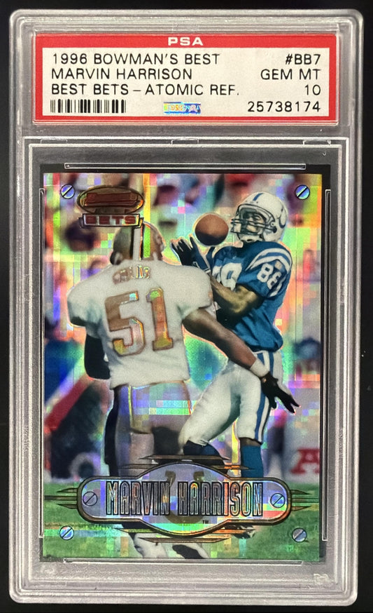 1996 Bowman's Best Marvin Harrison #BB7 Bets Atomic Refractor RC PSA 10