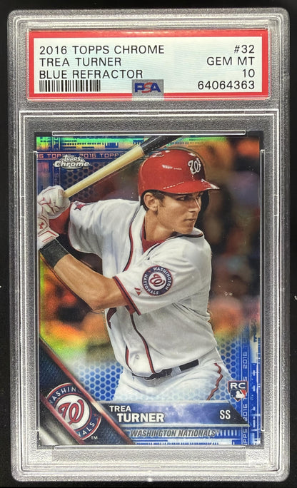 2016 Topps Chrome Trea Turner #32 Blue Refractor 146/150 RC PSA 10