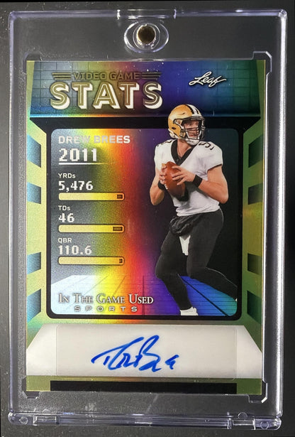 2025 Leaf In the Game Used Sports Drew Brees #VG-DB1 Metal Video Stats Auto /30