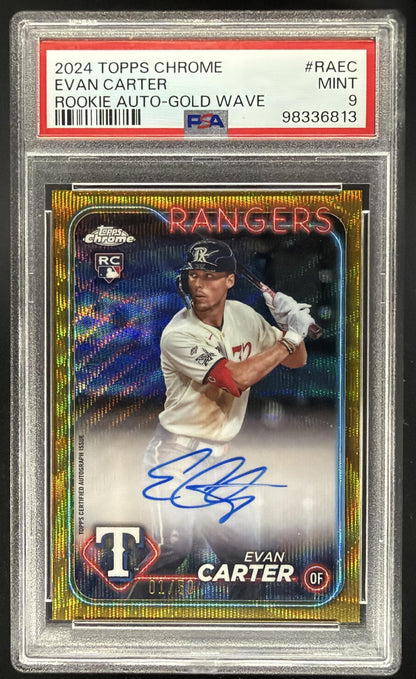 2024 Topps Chrome Evan Carter #RA-EC Auto Gold Wave Refractor 1/50 RC PSA 9
