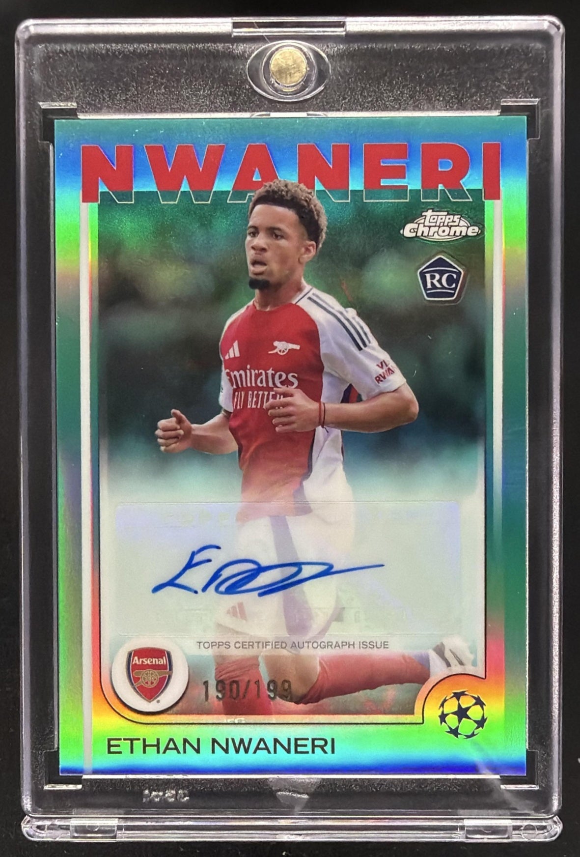 2024 Topps Chrome UEFA Club Ethan Nwaneri #CA-EN Auto Aqua /199 RC
