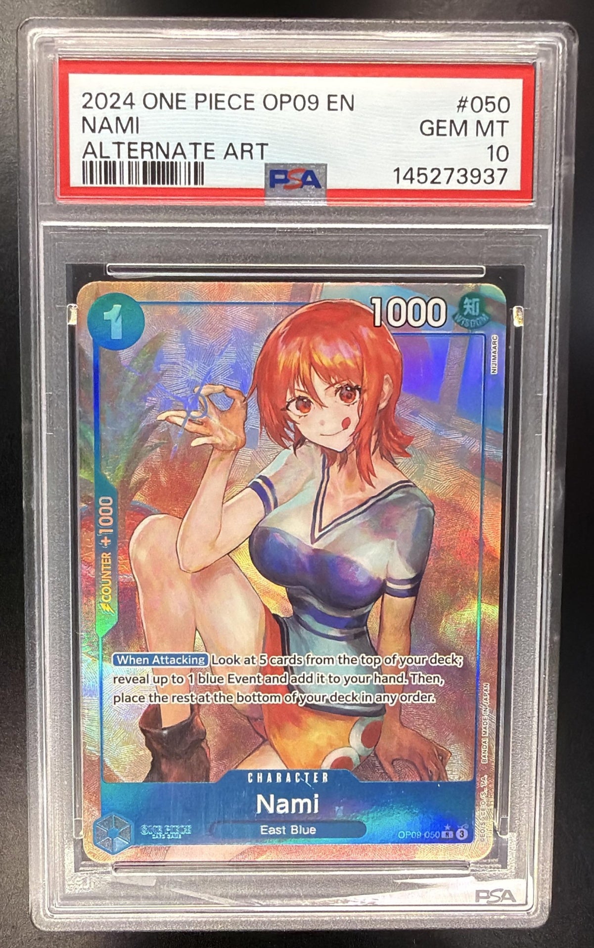 2024 One Piece Emperors in the New World Nami #OP09-050 Rare Alternative Art PSA 10