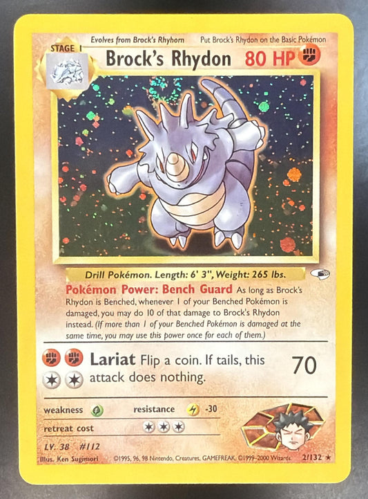 2000 Pokemon Gym Heroes Brock's Rhydon Unlimited Holo 2/132 NM Swirl