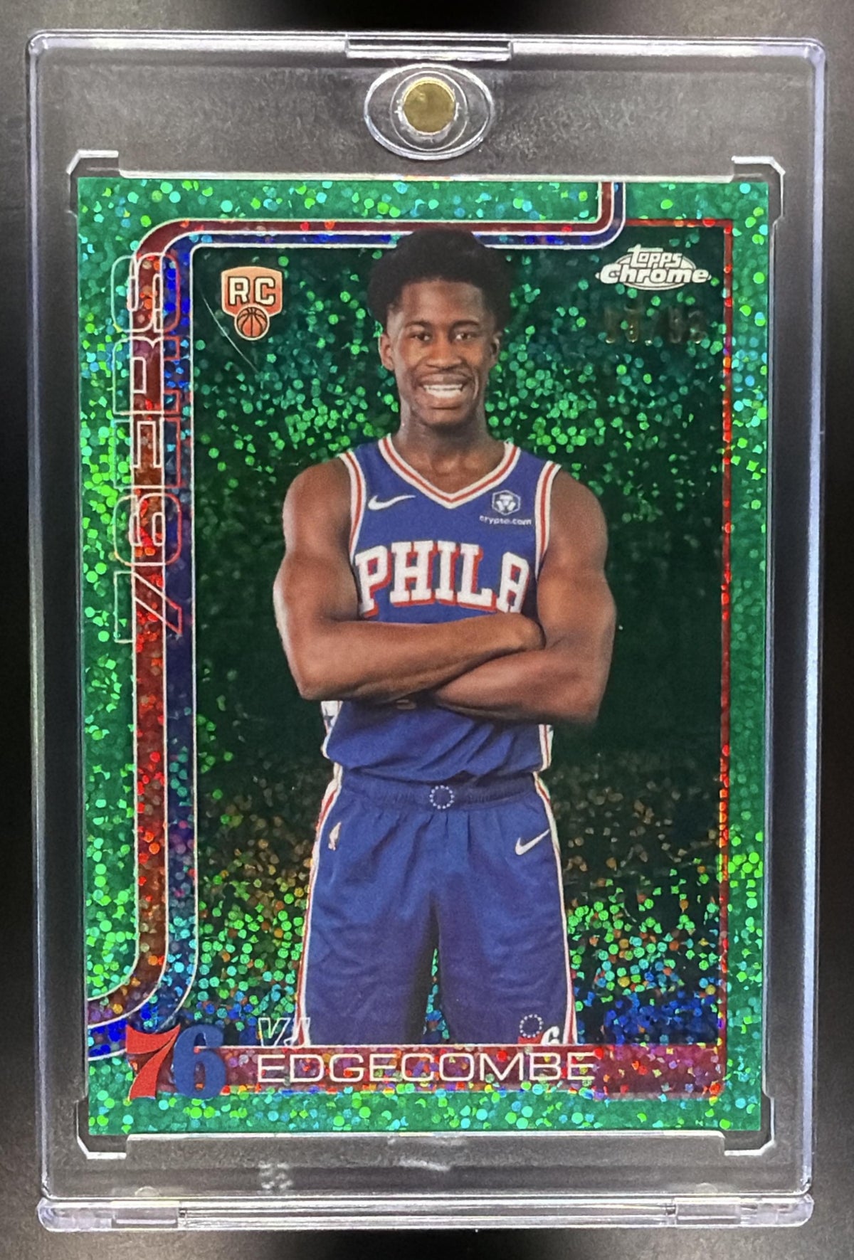 2025 Topps Chrome Update VJ Edgecombe #153 Image Variation /99 Green Speckle Refractor RC