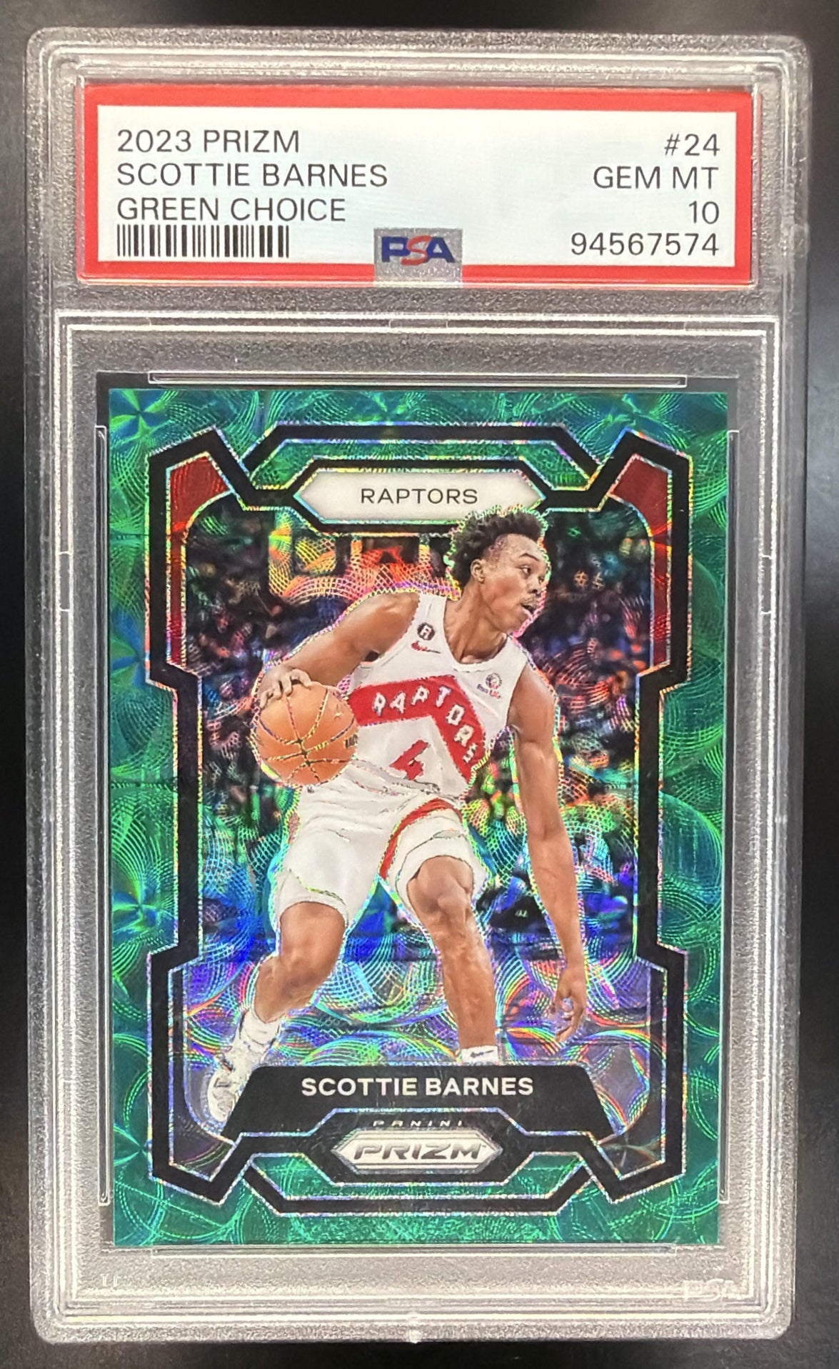 2023-24 Panini Prizm Scottie Barnes #24 Choice Green 8/8 PSA 10