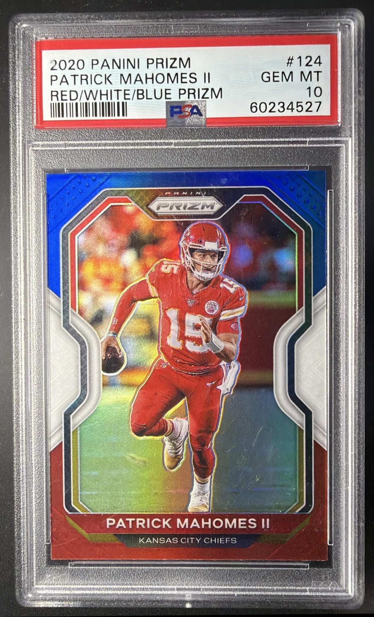 2020 Panini Prizm Patrick Mahomes II #124 Red White and Blue PSA 10