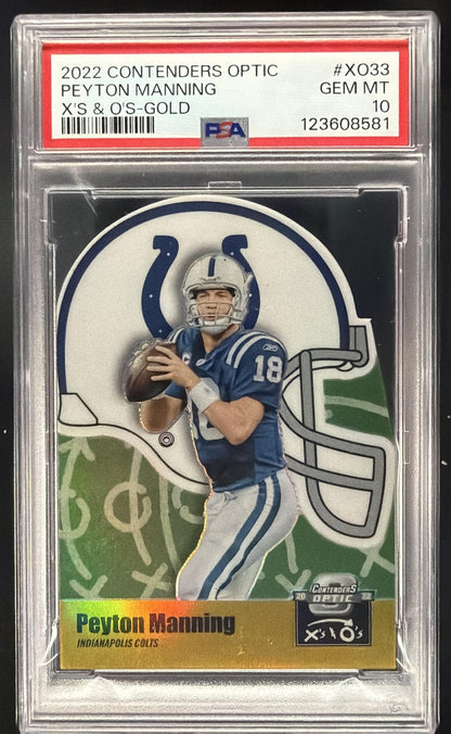 2022 Contenders Optic Peyton Manning X's And O's Gold /10 PSA 10