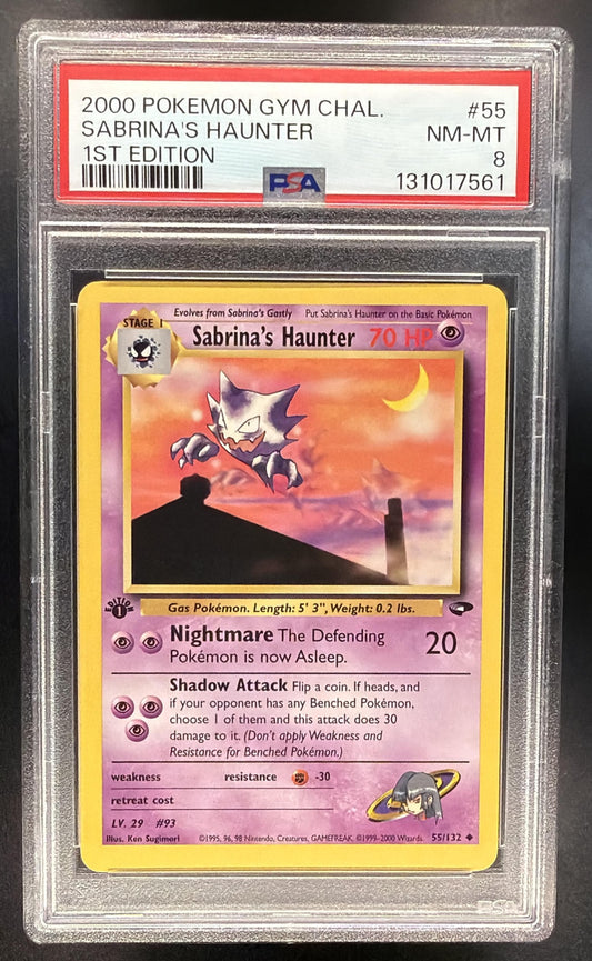 2000 Pokemon Gym Challenge Sabrina's Haunter 55/132 1st Edition PSA 8