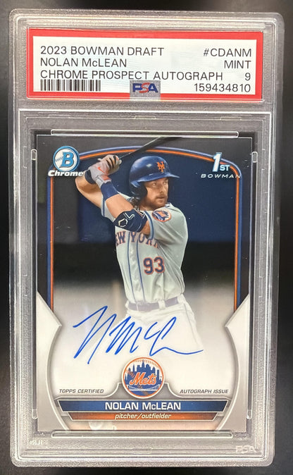 2023 Bowman Draft Nolan McLean #CDA-NM Chrome Auto 1st Prospect PSA 9
