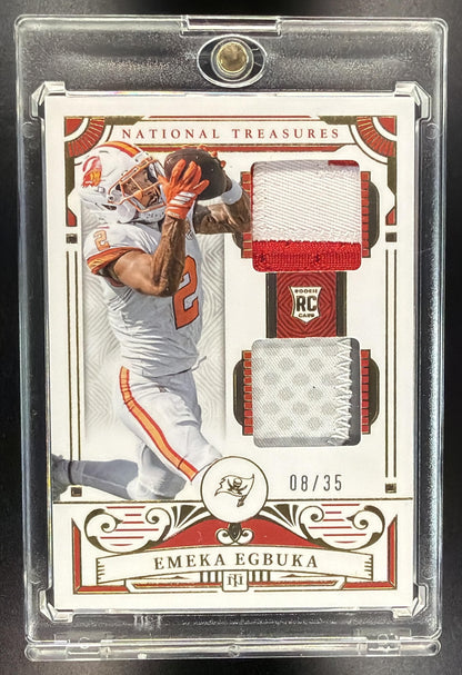 2025 Panini National Treasures Emeka Egbuka #3 Rookie Dual Materials Gold /35 Patch RC