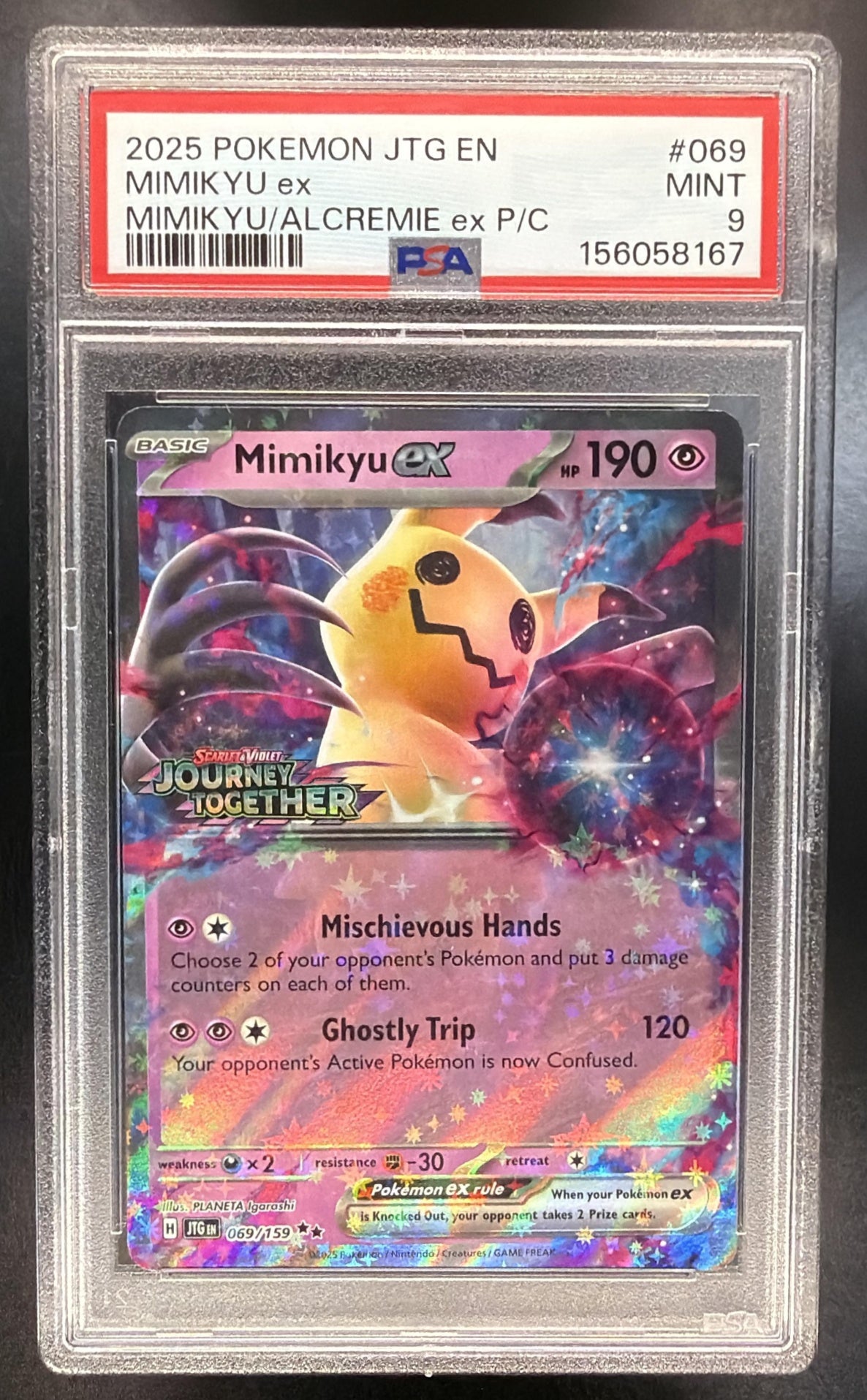 2025 Pokemon Journey Together Mimikyu ex Stamped 069/159 PSA 9