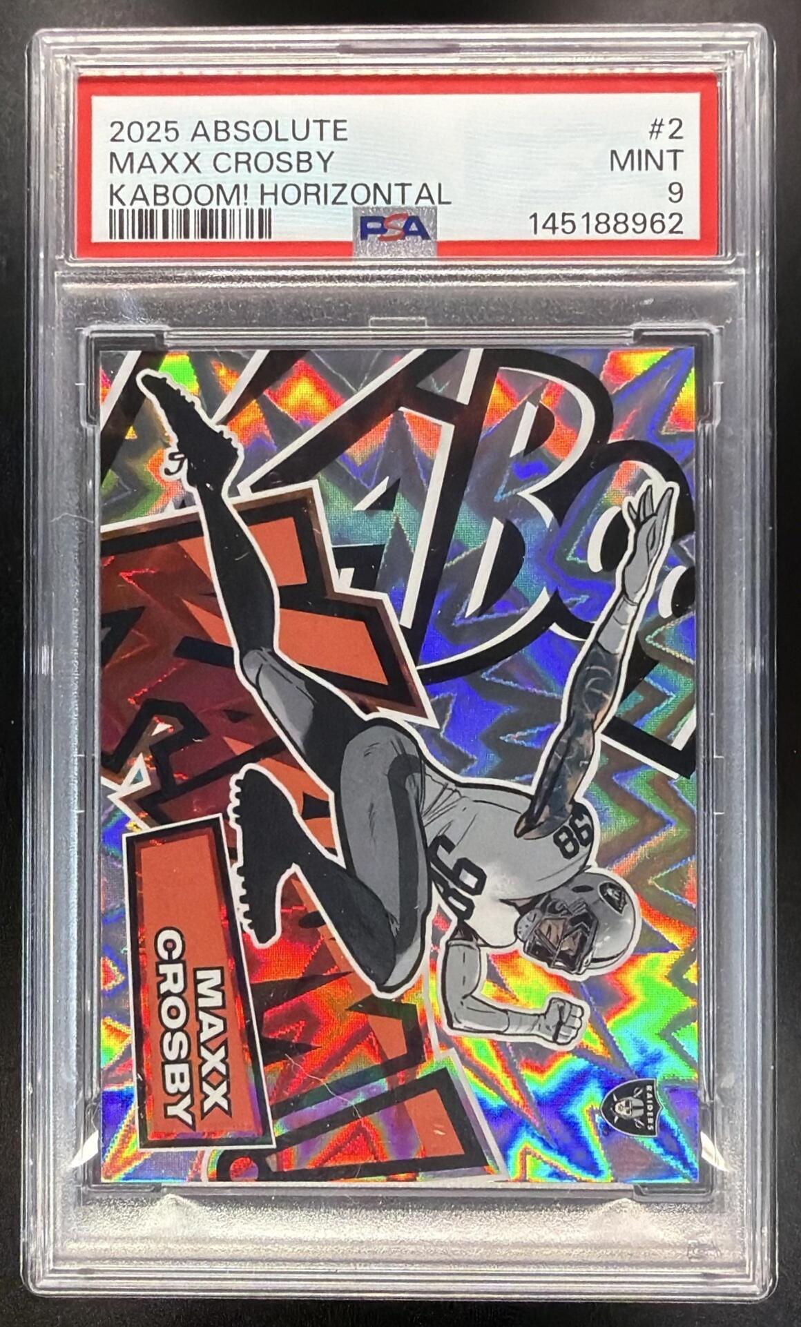 2025 Panini Absolute Maxx Crosby #2 Kaboom Horizontal PSA 9