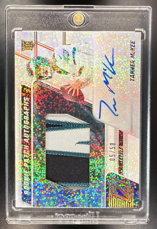 2023 Panini Zenith Tanner McKee #236 Rookie Patch Auto Sparkle 5/50 MEM RC
