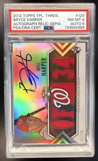 2012 Topps Triple Threads Bryce Harper #129 Rookie Patch Auto /75 PSA 8 Auto 8