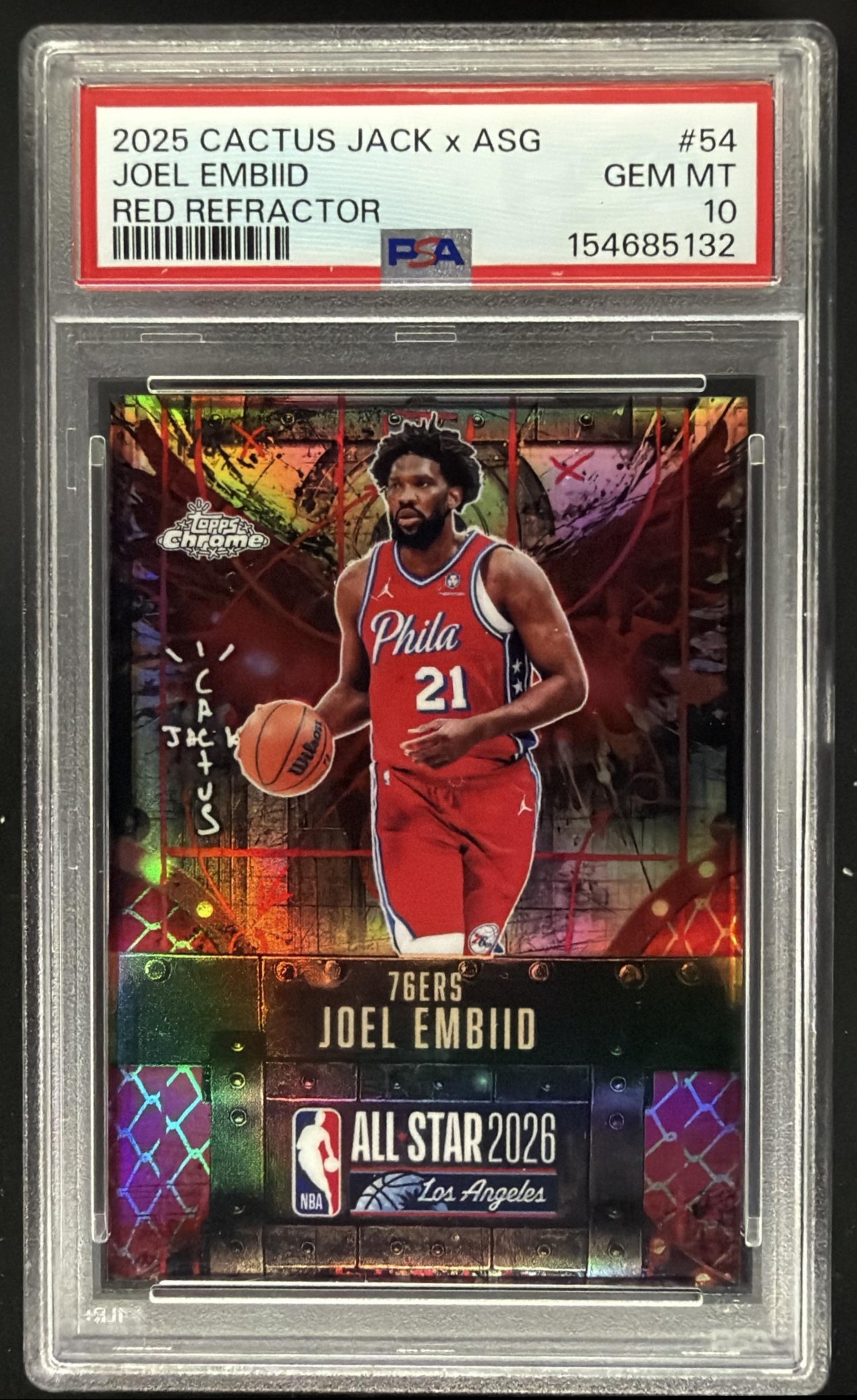 2025 Topps Chrome Cactus Jack Basketball Joel Embiid #54 Red Refractor /5 PSA 10